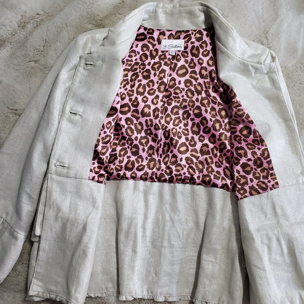 3 Sisters Metallic Quarter Sleeve Jacket Ruffled Collar Size L - Picture 5 of 13